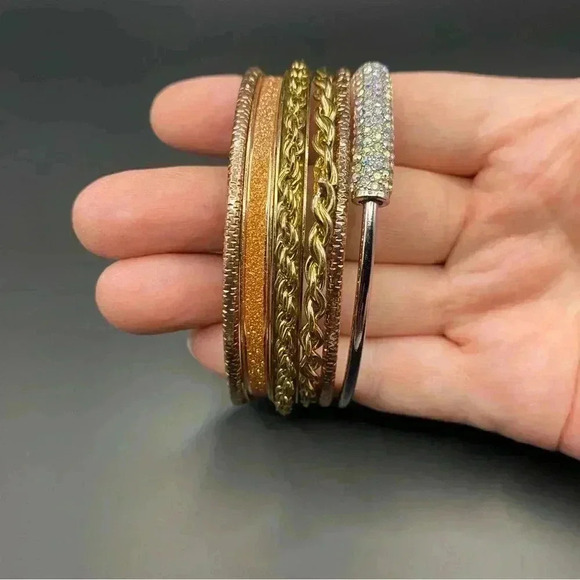 Shiny Statement Bracelets Gold-tone & Rose-gold-tone & Crystal Lot of 6 - Picture 3 of 9